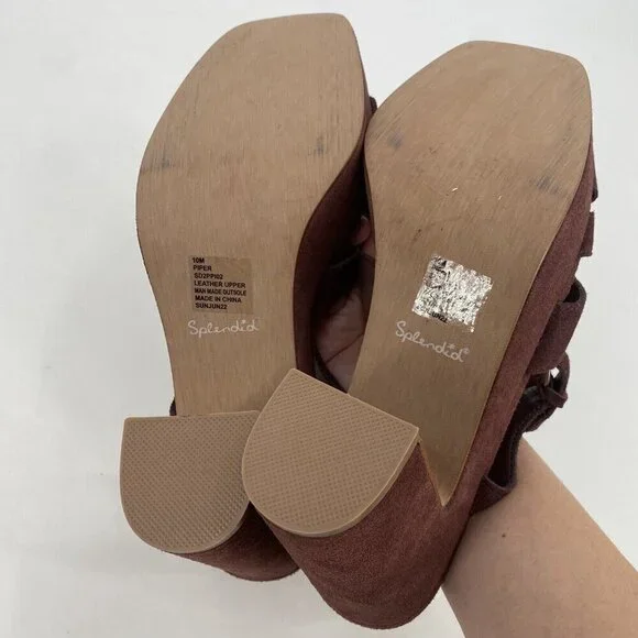 Splendid Womens Size 10 Piper Suede Platform Heeled Sandals Raisin Strappy Boho - Picture 12 of 13